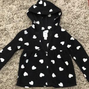 Girls Black w/ White Hearts Old Navy Zip Up Fleece